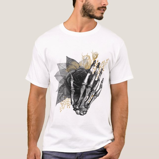 Svart Ro med skeletthand Gothic T-Shirt (Framsida)