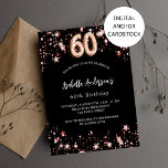 Svart ro-stjärnornas lyx på 60-årsdagen inbjudningar<br><div class="desc">En klassisk svart bakgrund,  dekorerad med ro guld-stjärnor. Anpassa och lägg till information om namn och party. Numret skrivs med ett skript för ballong stil.</div>