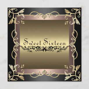 Svart & Ro Swirl Sweet 16 Birthday-inbjudan Inbjudningar