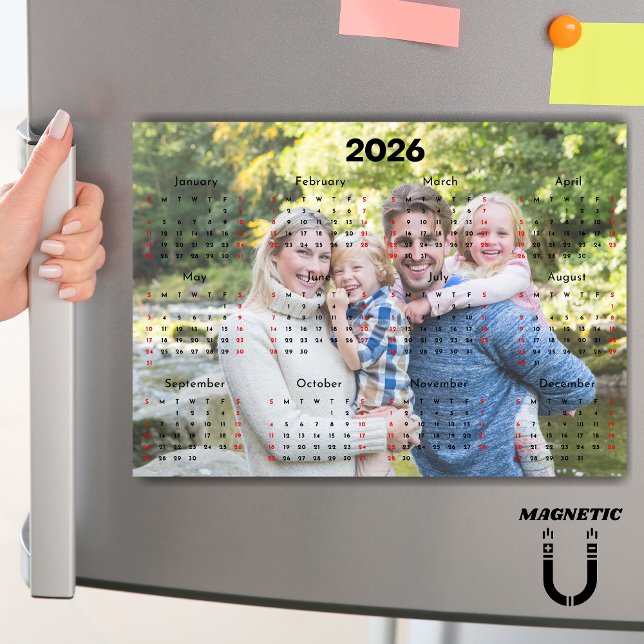 Svart & Röd 2026 Kalender Anpassad Foto Magnet (Skapare uppladdad)