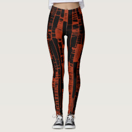 Svart &röd abstrakt mönster leggings