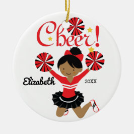 Svart & Röd Afroamerikansk Cheerleader Ornament