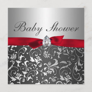 Svart röd baby shower för bandsilverkrusidull inbjudningar