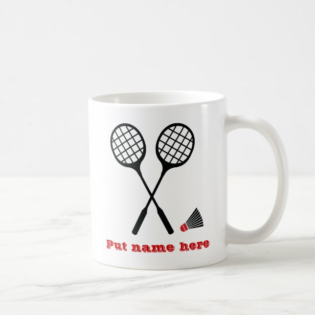 Svart röd badminton racquet och Shuttlecock anpass Kaffemugg (Höger)