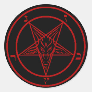 Svart/röd baphomet Stickers Runt Klistermärke