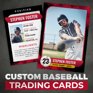 Svart & Röd Baseboll Trading Card Basebollspelare