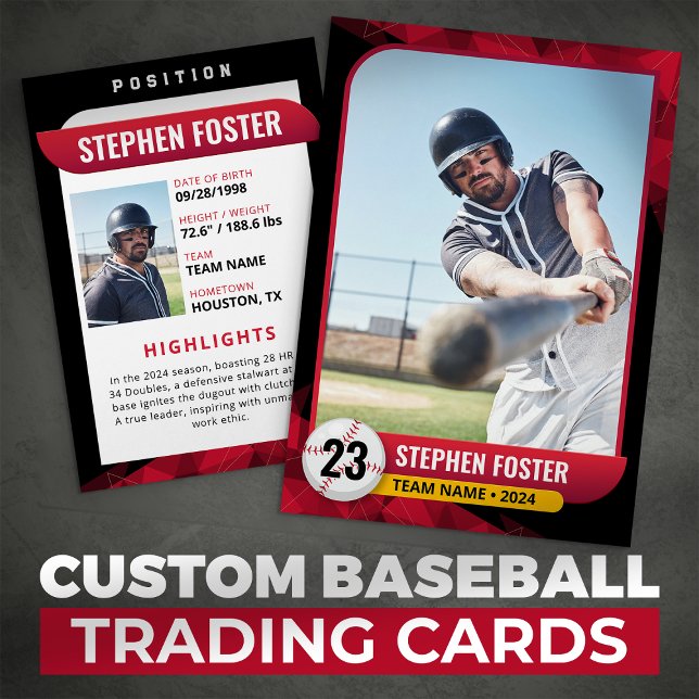 Svart & Röd Baseboll Trading Card Basebollspelare (Skapare uppladdad)