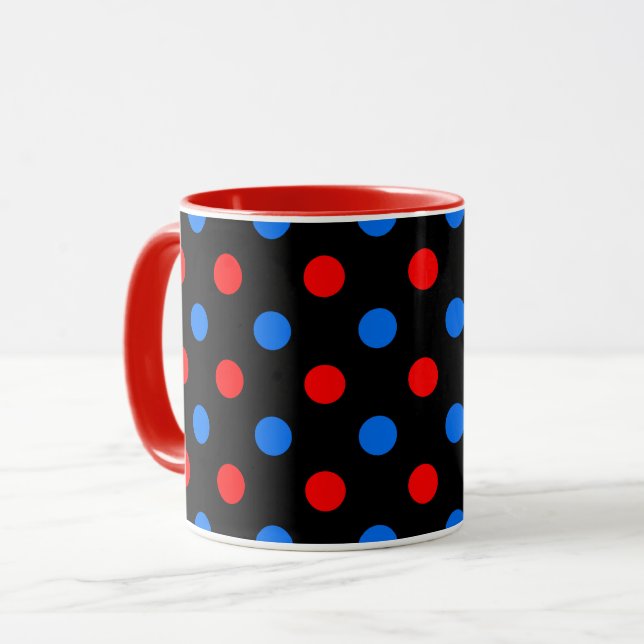 Svart Röd Blå Prickig Design  Mugg (Framsida vänster)