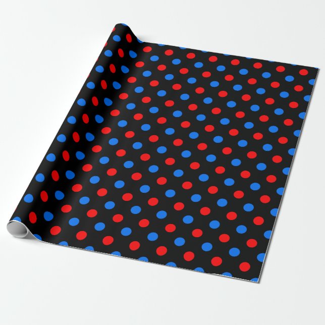 Svart Röd Blå Prickig Design  Presentpapper (Utrullad)