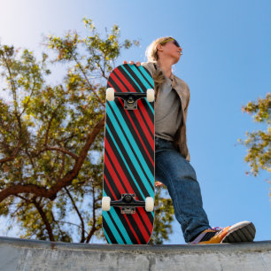 Svart Röd Blå Ränder Mönster Mini Skateboard Bräda 18,5 Cm