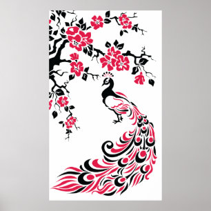 Svart röd blommar poster