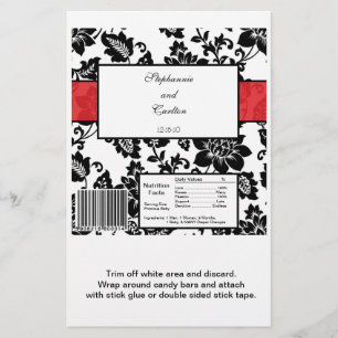 Svart/Röd Blommigt Damask Wedding Candy Wrapper