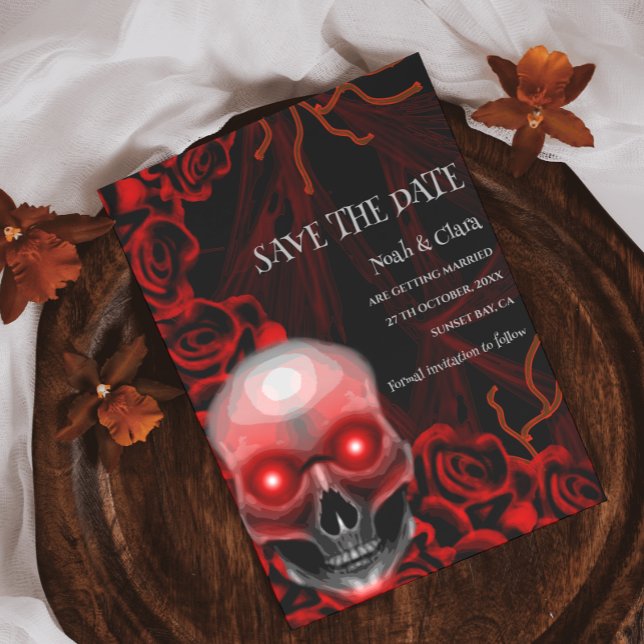Svart röd blommigt mörk moody getskallhalloween spara datumet (Skapare uppladdad)