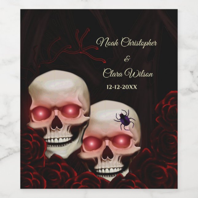 Svart röd blommigt mörk moody getskallhalloween vinflaska etikett (Singel etikett)