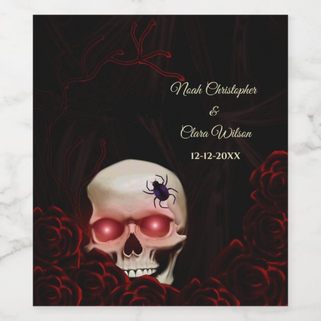 Svart röd blommigt mörk moody getskallhalloween vinflaska etikett (Singel etikett)