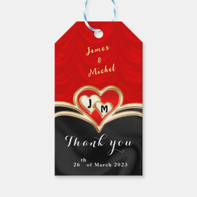 Svart & Röd bröllop  Presentetikett (Framsidan)