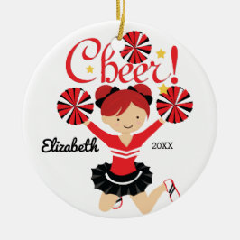 Svart & Röd Cheer Röd Hår Cheerleader Ornament