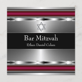 Svart Röd Davidstjärna Bar Mitzvah Inbjudningar