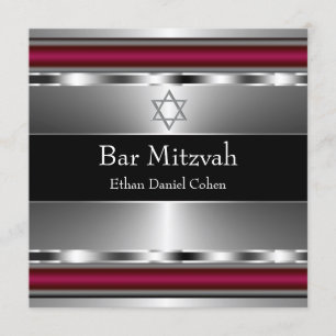 Svart Röd Davidstjärna Bar Mitzvah Inbjudningar