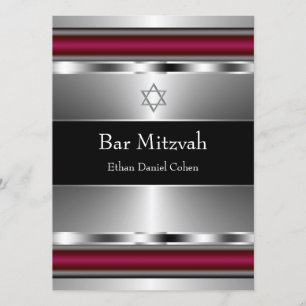 Svart Röd Davidstjärna Bar Mitzvah Inbjudningar