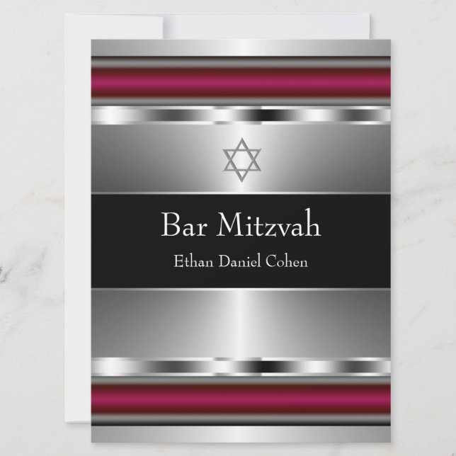 Svart Röd Davidstjärna Bar Mitzvah Inbjudningar (Framsida)