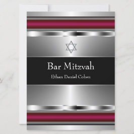 Svart Röd Davidstjärna Bar Mitzvah Inbjudningar