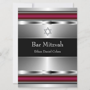Svart Röd Davidstjärna Bar Mitzvah Inbjudningar