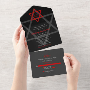 Svart Röd Davidstjärna Bar Mitzvah RSVP