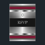 Svart Röd Davidstjärna Bar Mitzvah RSVP OSA Kort<br><div class="desc">Svart, röd och silver Davidstjärna Bar Mitsva-svar. Bar Mitsva-svarskort. Röd svart Bar Mitsva-svar. anpassas enkelt för ditt evenemang. Lägg till dina detaljer på framsidan och/eller baksidan genom att helt enkelt välja den orange "Anpassa!"-knappen för att börja lägga till dina evenemangsuppgifter, teckensnittsstil, teckenstorlek och färg samt formulering. Observera att alla inbjudningsdesigner...</div>