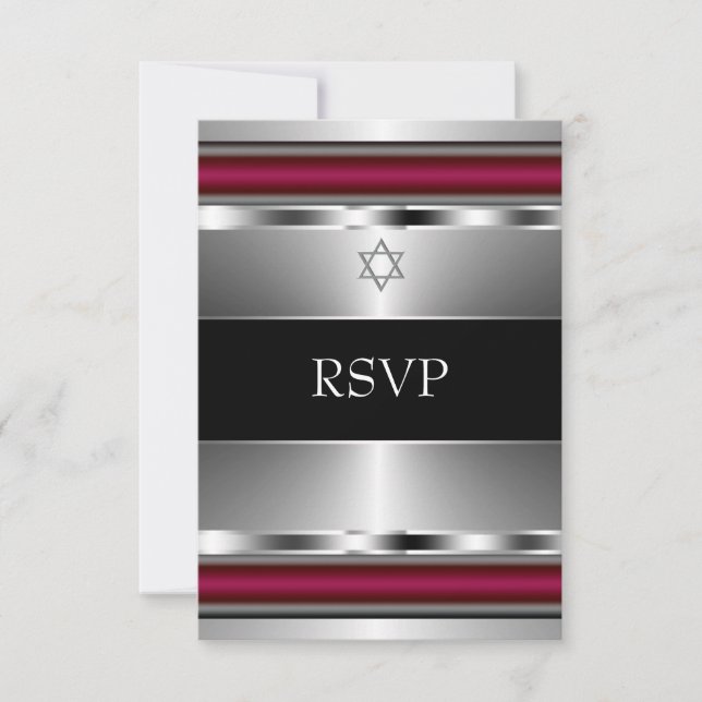 Svart Röd Davidstjärna Bar Mitzvah RSVP OSA Kort (Framsida)