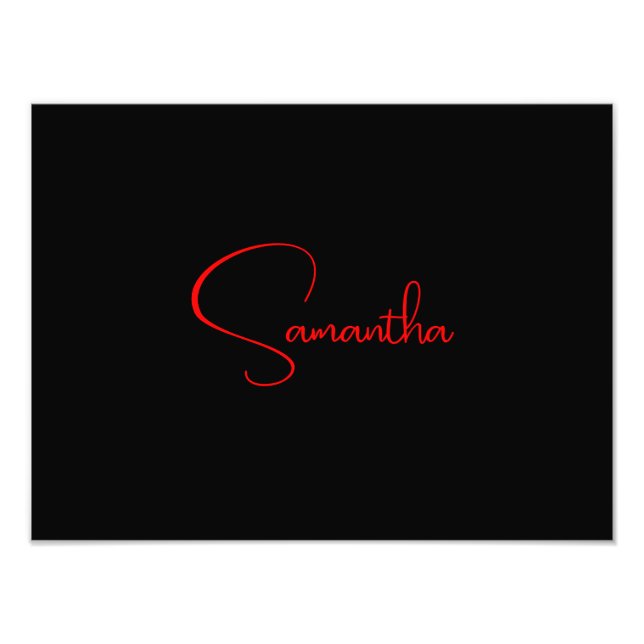 Svart röd ditt namn - minimalistisk modern kalligr fototryck (Framsidan)