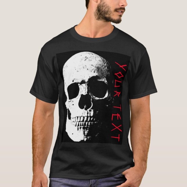 Svart Röd Döskalle Skräck Text Herr Modern Hallowe T Shirt (Framsida)