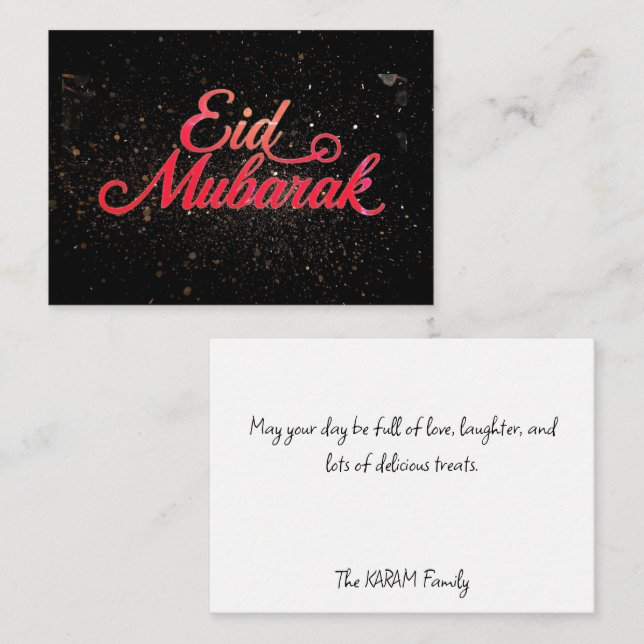Svart & Röd Eid Mubarak Notkort Anteckningskort (Fram/baksida)