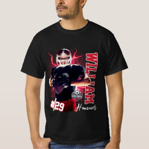 Svart Röd Fotbollsspelare Anpassat Namn & Foto T Shirt