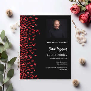 Svart röd fotoinbjudan från födelsedagen