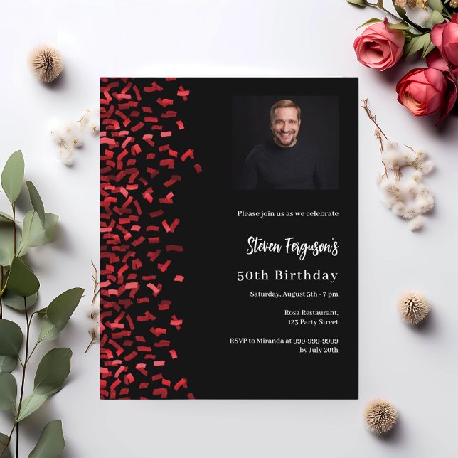 Svart röd fotoinbjudan från födelsedagen (Skapare uppladdad)
