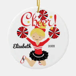Svart & Röd Glädje Blond Cheerleader Ornament