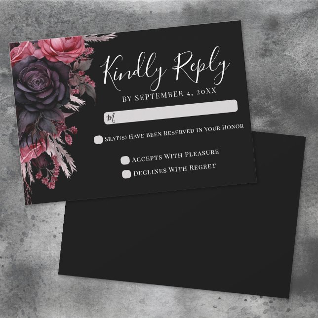 Svart Röd Gotisk Bröllops-RSVP-kort OSA Kort (Black Red Gothic Wedding RSVP Card )