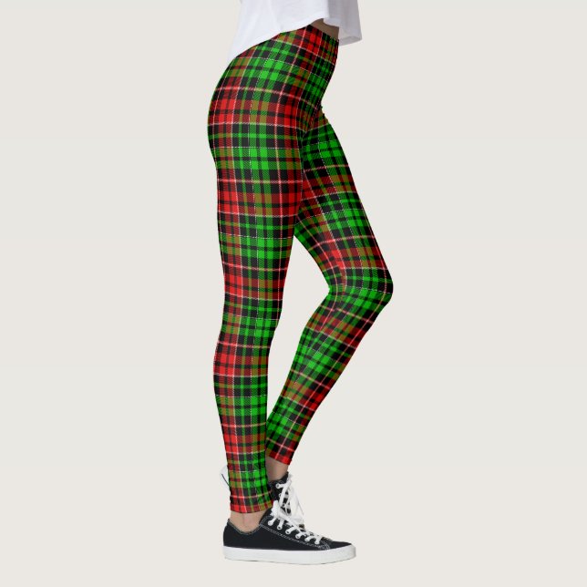 Svart Röd Grön Plaid Tartan Design  Leggings (Höger)