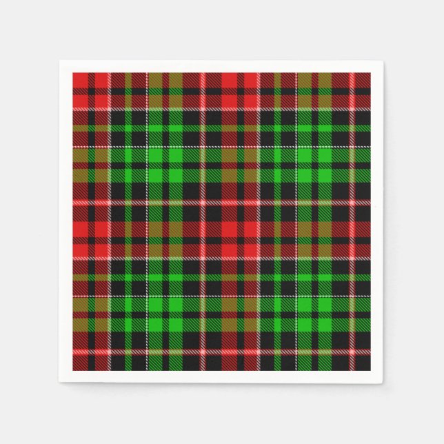 Svart Röd Grön Plaid Tartan Design  Pappersservett (Framsidan)