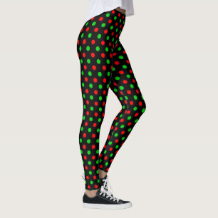Svart Röd Grön Prickig Design Leggings