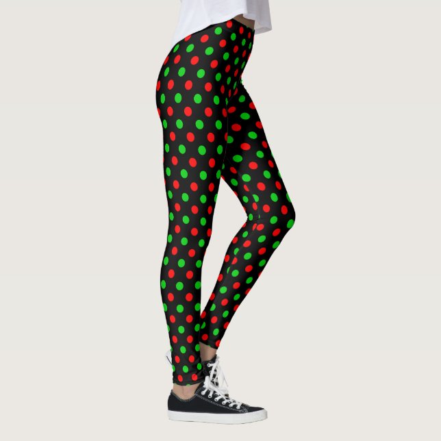 Svart Röd Grön Prickig Design  Leggings (Höger)