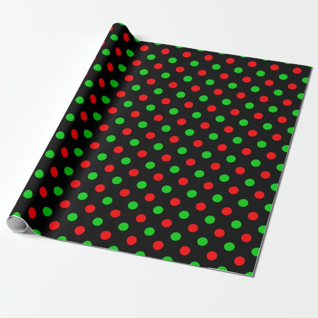Svart Röd Grön Prickig Design  Presentpapper (Utrullad)