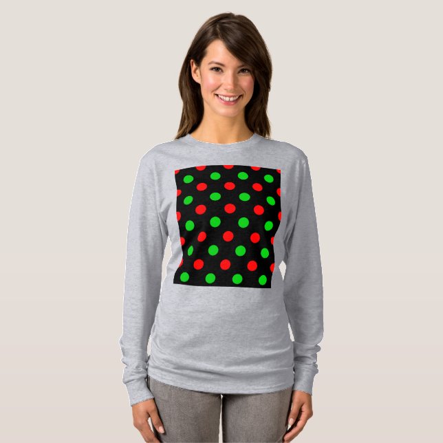 Svart Röd Grön Prickig Design  T Shirt (Hel framsida)