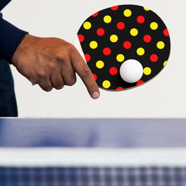 Svart Röd Gul Prickig Design  Pingisracket (Insitu)