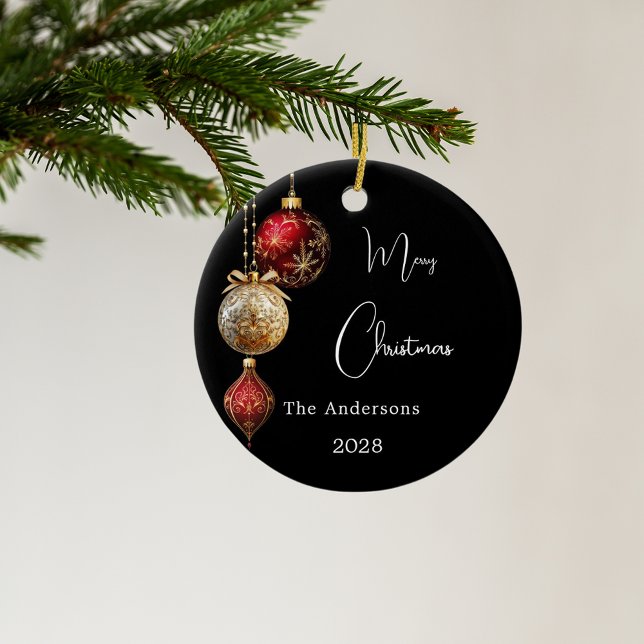 Svart röd guld-baubles jul julgransprydnad keramik (Skapare uppladdad)