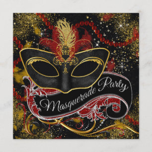 Svart Röd Guld Pärla Glam Maskeradfest Inbjudningar
