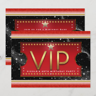Svart Röd Guld & Silver Glam VIP Biljett Inbjudan