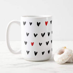 Svart röd hjärtan söt kaffemugg