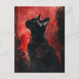 Svart & Röd Katt Abstrakt Surreal Porträttmålning Vykort